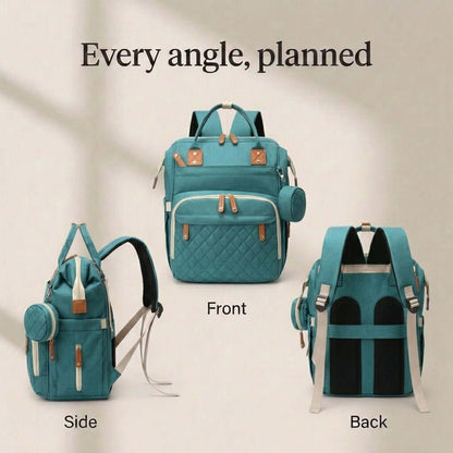 Quilted Diaper Bag Backpack with Pouch, Teal
