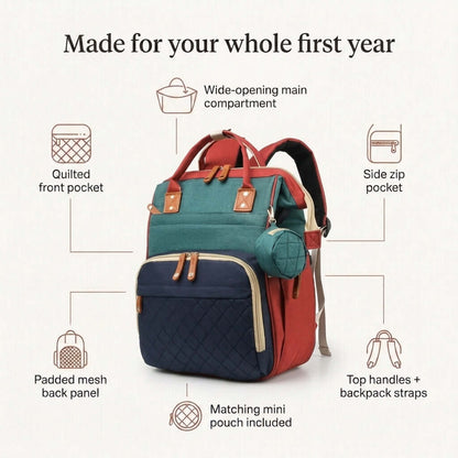 Red Colorblock Diaper Backpack