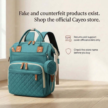 Quilted Diaper Bag Backpack with Pouch, Teal