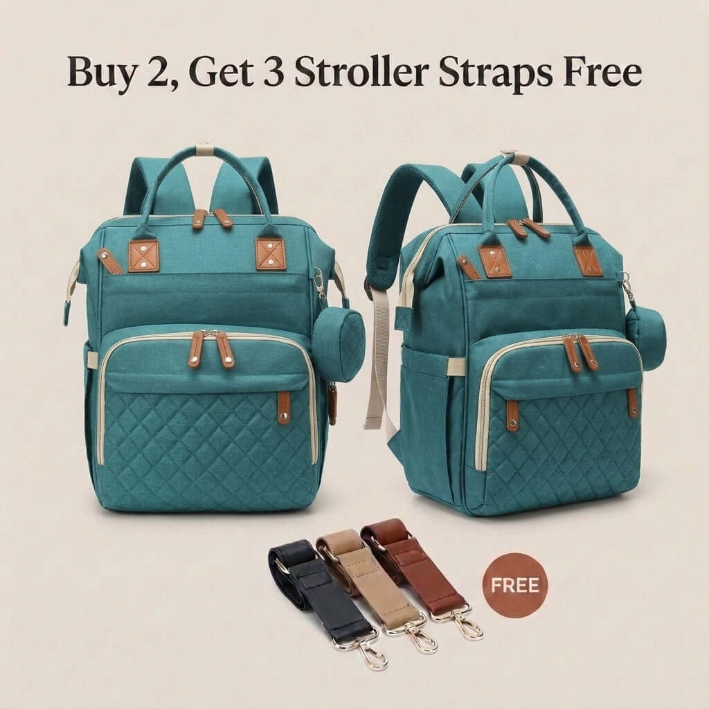 Quilted Diaper Bag Backpack with Pouch, Teal