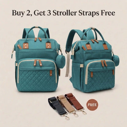 Quilted Diaper Bag Backpack with Pouch, Teal
